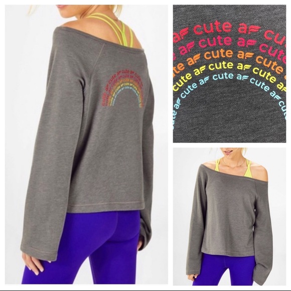 Fabletics Rainbow Isabel Wide Sleeve “Cute AF” Sweatshirt - Picture 1 of 8